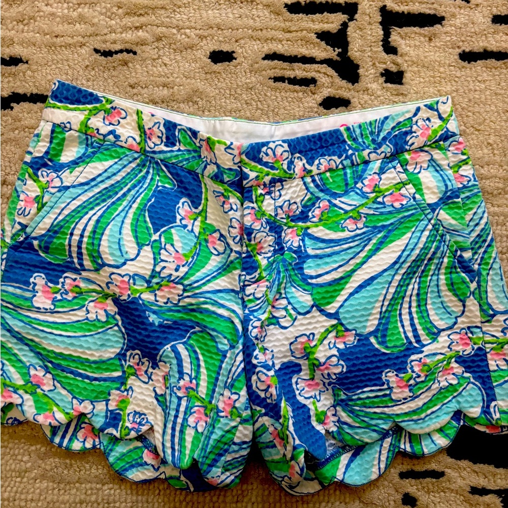Lilly Pulitzer Blue and Green Floral High Waist Shorts